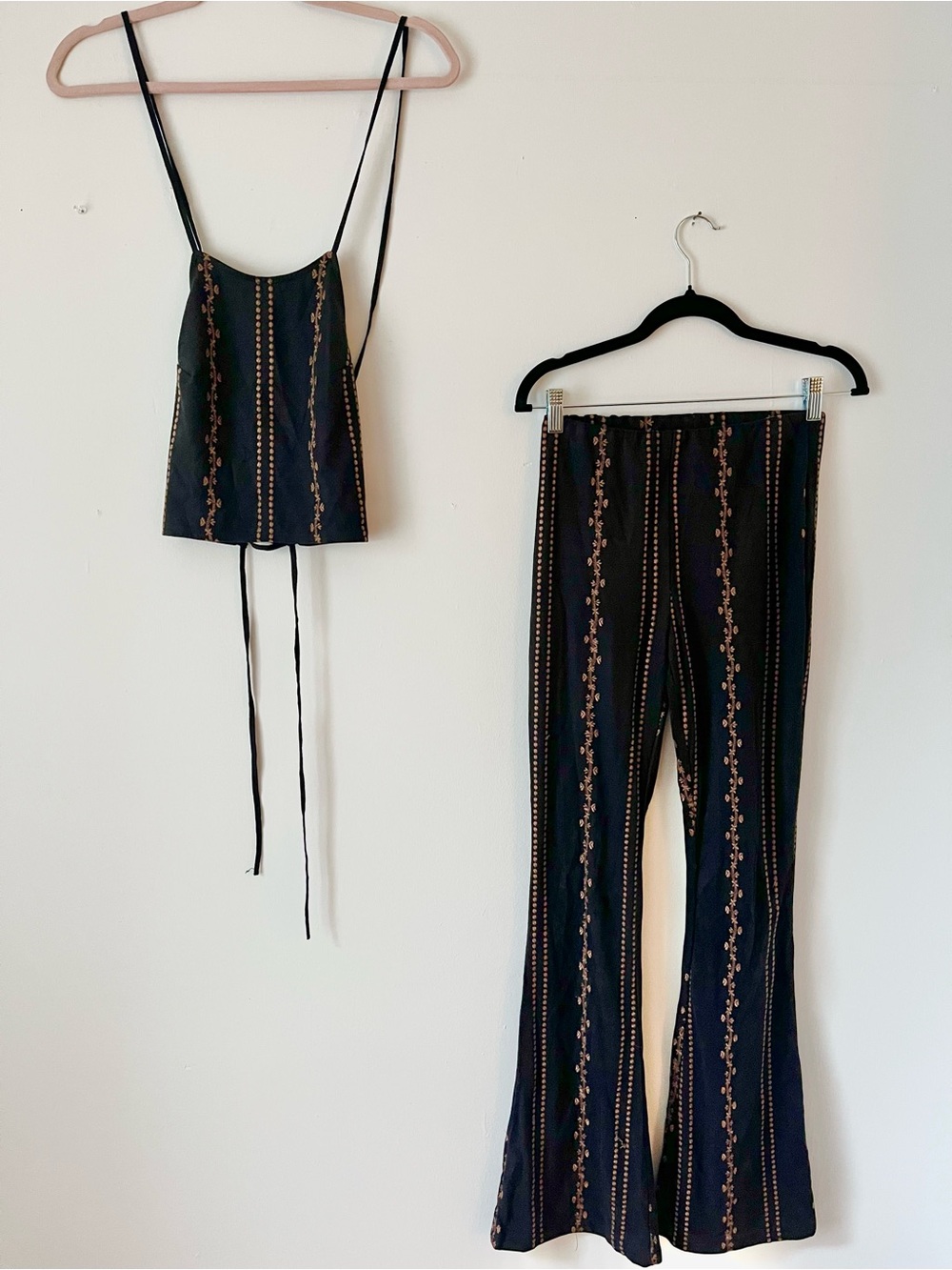 Gypsy Rose Black Embroidered Boot Cut Pants with Matching Crop Top